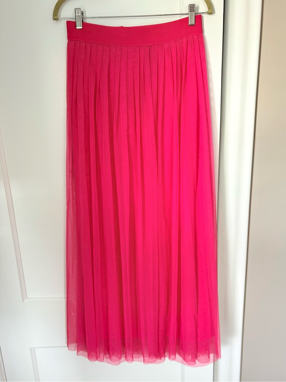 Hot Pink Pleated Tulle Maxi Skirt